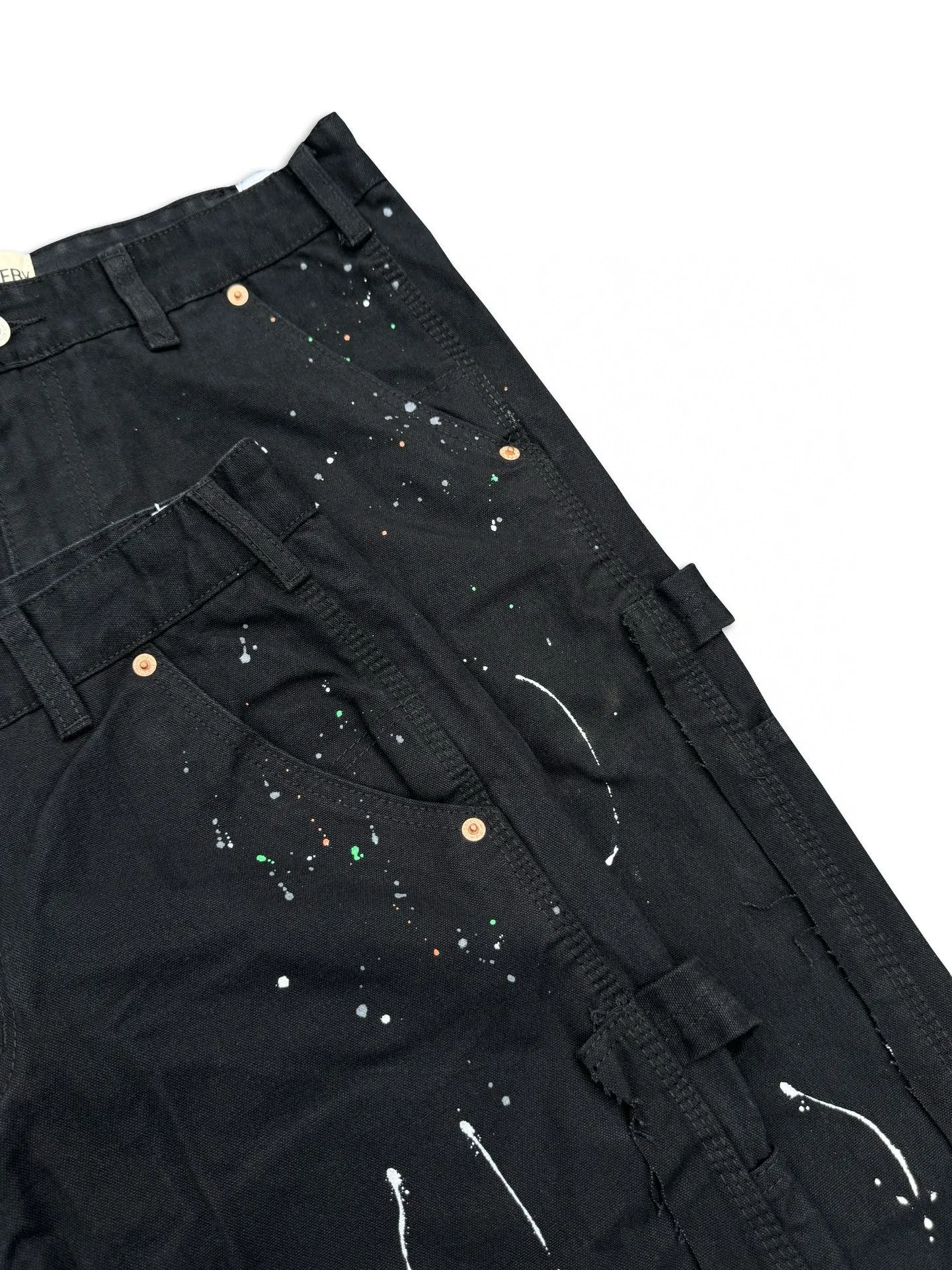 -Size upper body P220#G33 GALLERY DEPT. Spliced ​​washed retro jeans for men and women, high street splash-ink pants, micro-flared casual trousers, trendy couple, same style. Color: black. Size: S-XXL (corresponding to 28-36)